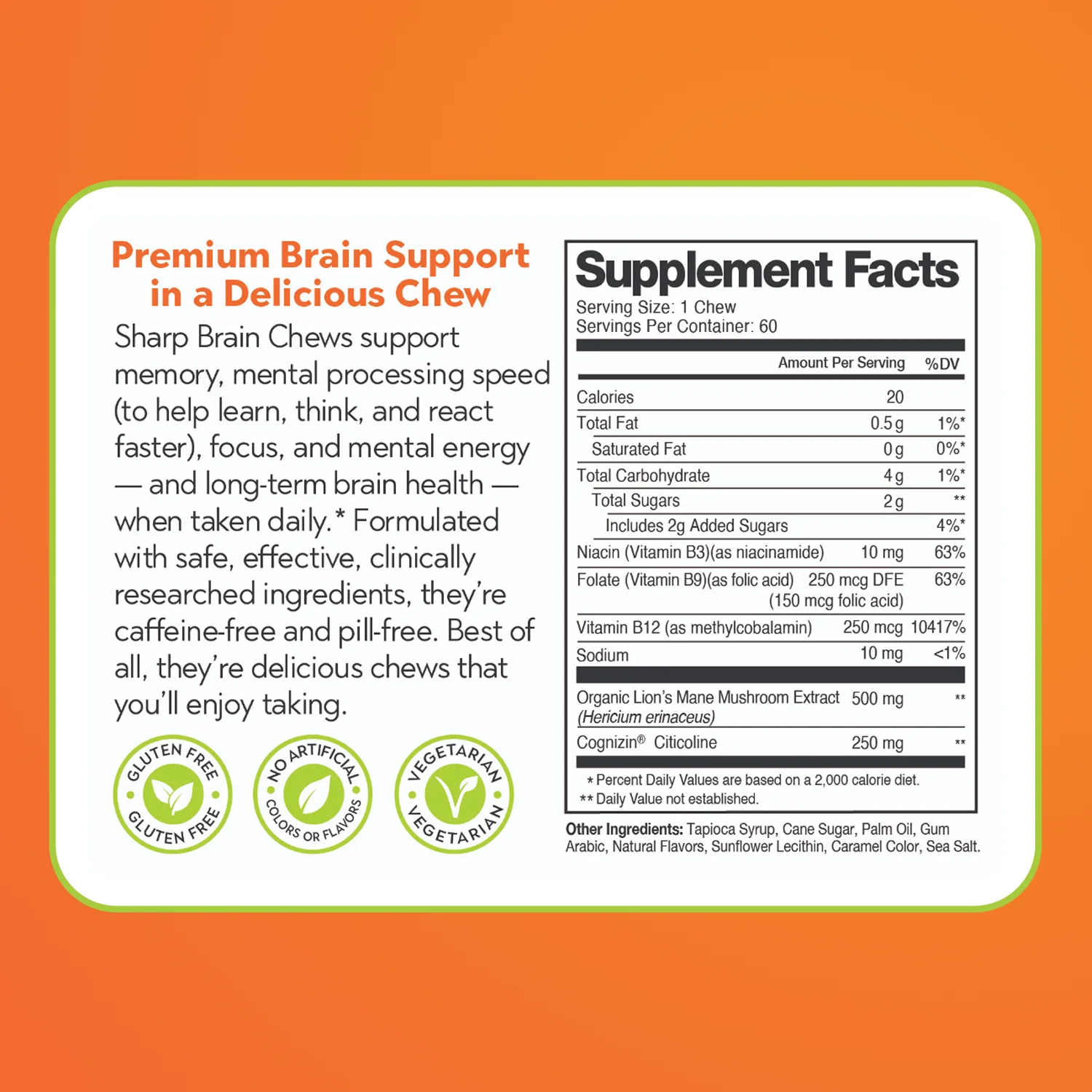 Sharp Brain Chews with Lion's Mane & Cognizin® Citicoline — Caramel Apple Flavor